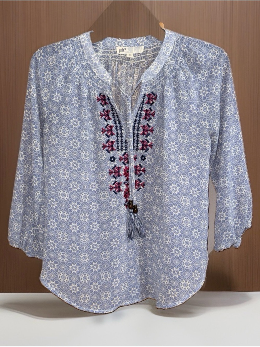 Jolt Light Blue Printed Tunic with Magenta & Navy Embroidery-S-EC